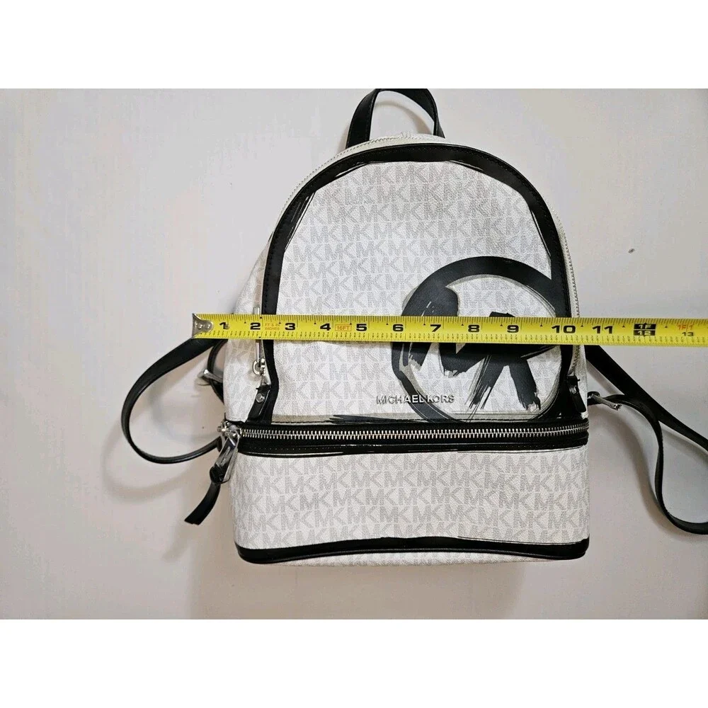 Michael Kors Rhea Zip Backpack Black and White Silver-Color Hardware - Picture 3 of 10
